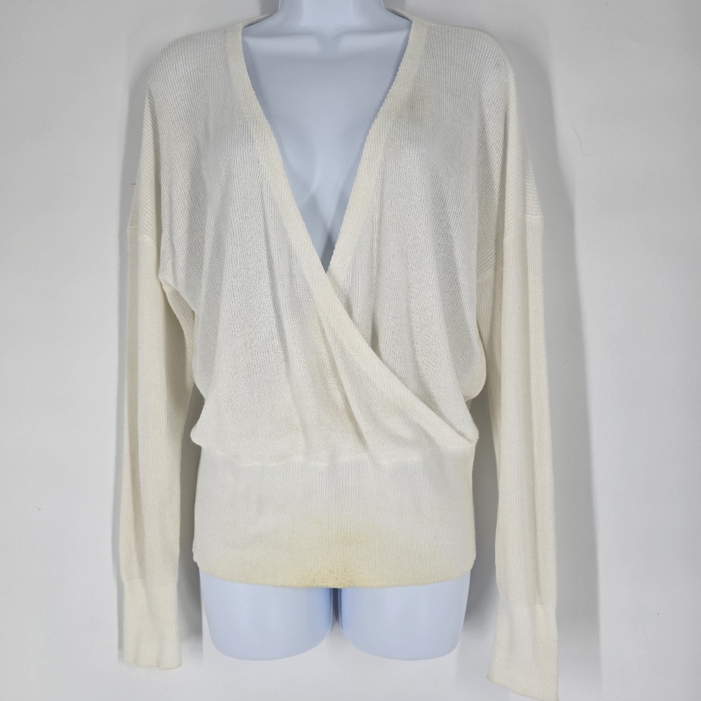 L'Agence Stretch White Crossover Blouson Top Size M *Damage*